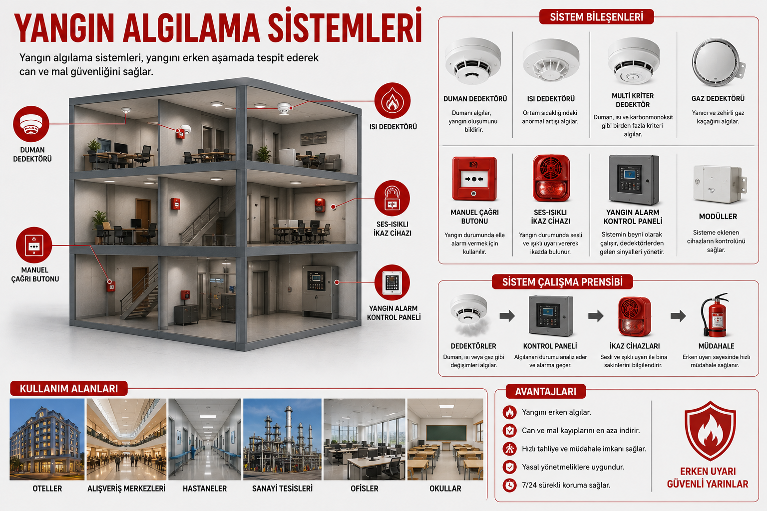 Duman dedektörü ve yangın alarm paneli