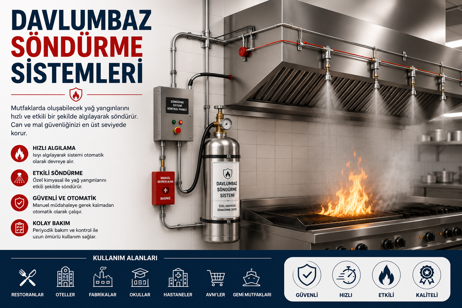 Endüstriyel mutfak davlumbaz söndürme sistemi